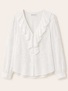 Tone-on-Tone Floral Ruffle Blouse