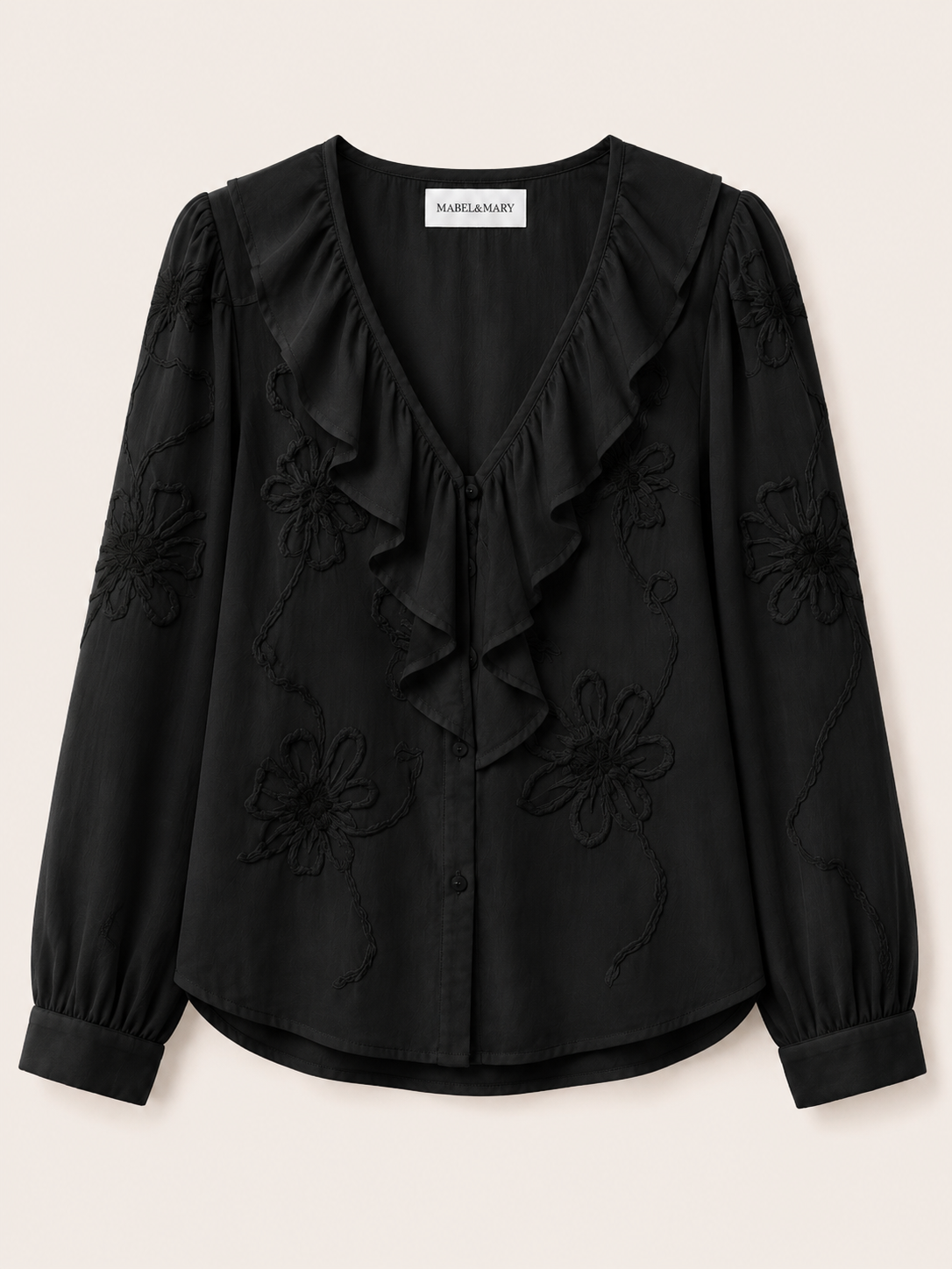 Tone-on-Tone Floral Ruffle Blouse