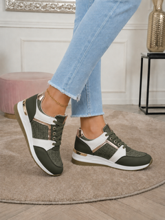 Metallic-Trim Wedge Sneakers