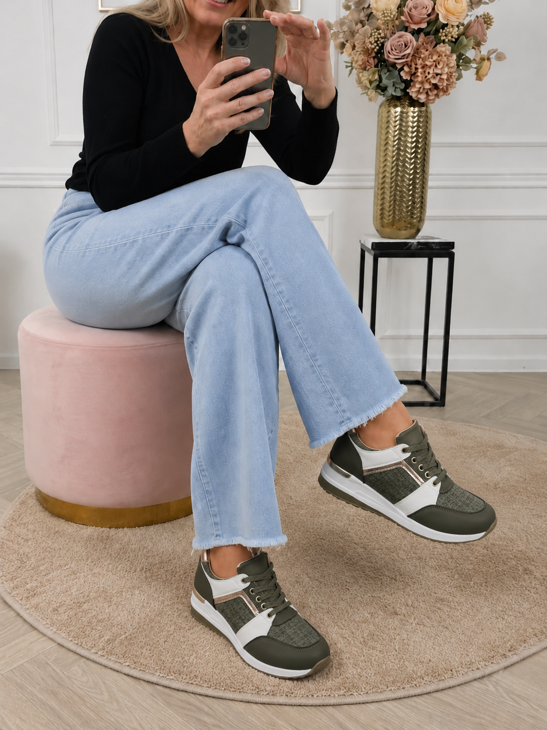 Metallic-Trim Wedge Sneakers