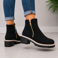 Gold-Zip Block-Heel Boots
