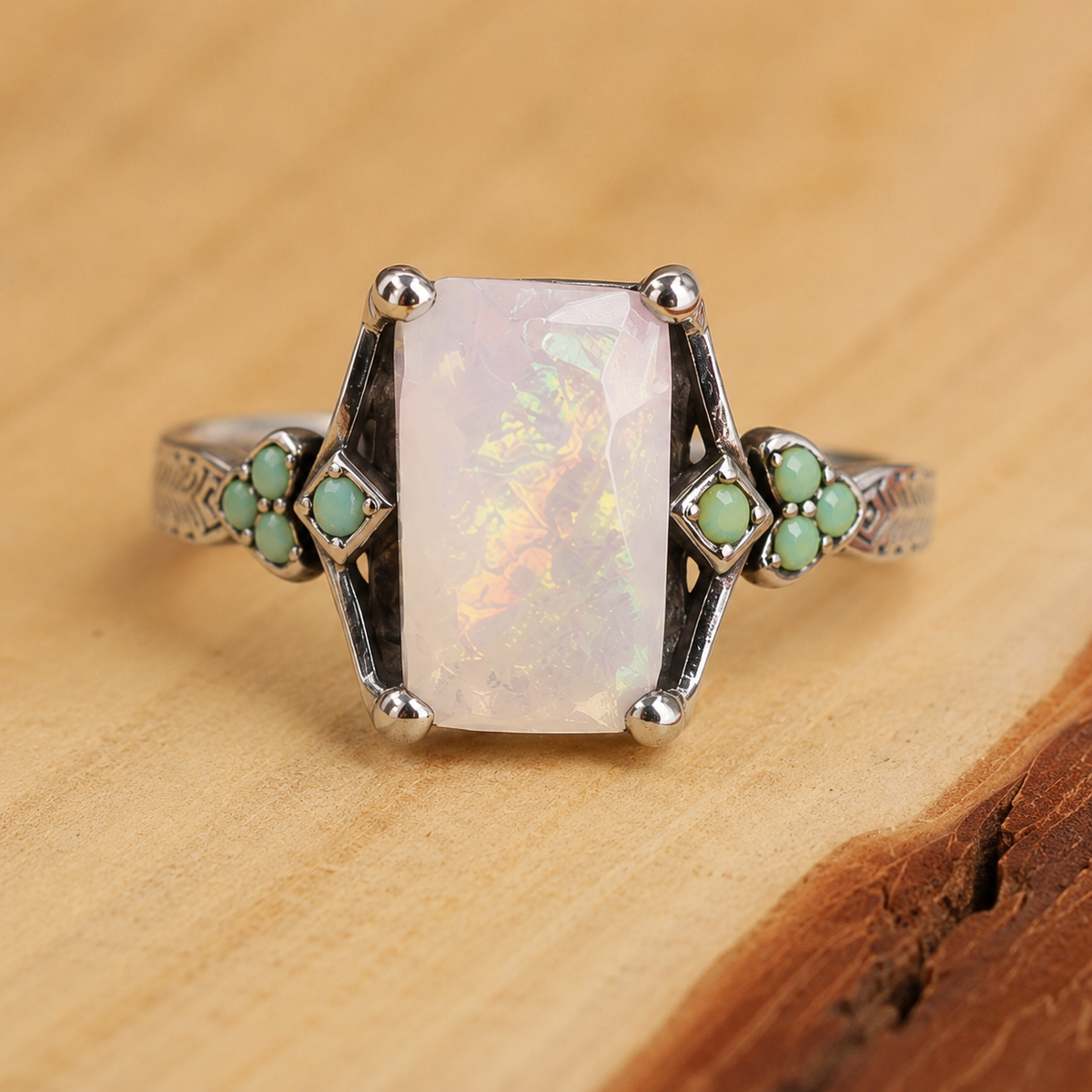 Iridescent Geometric Statement Ring