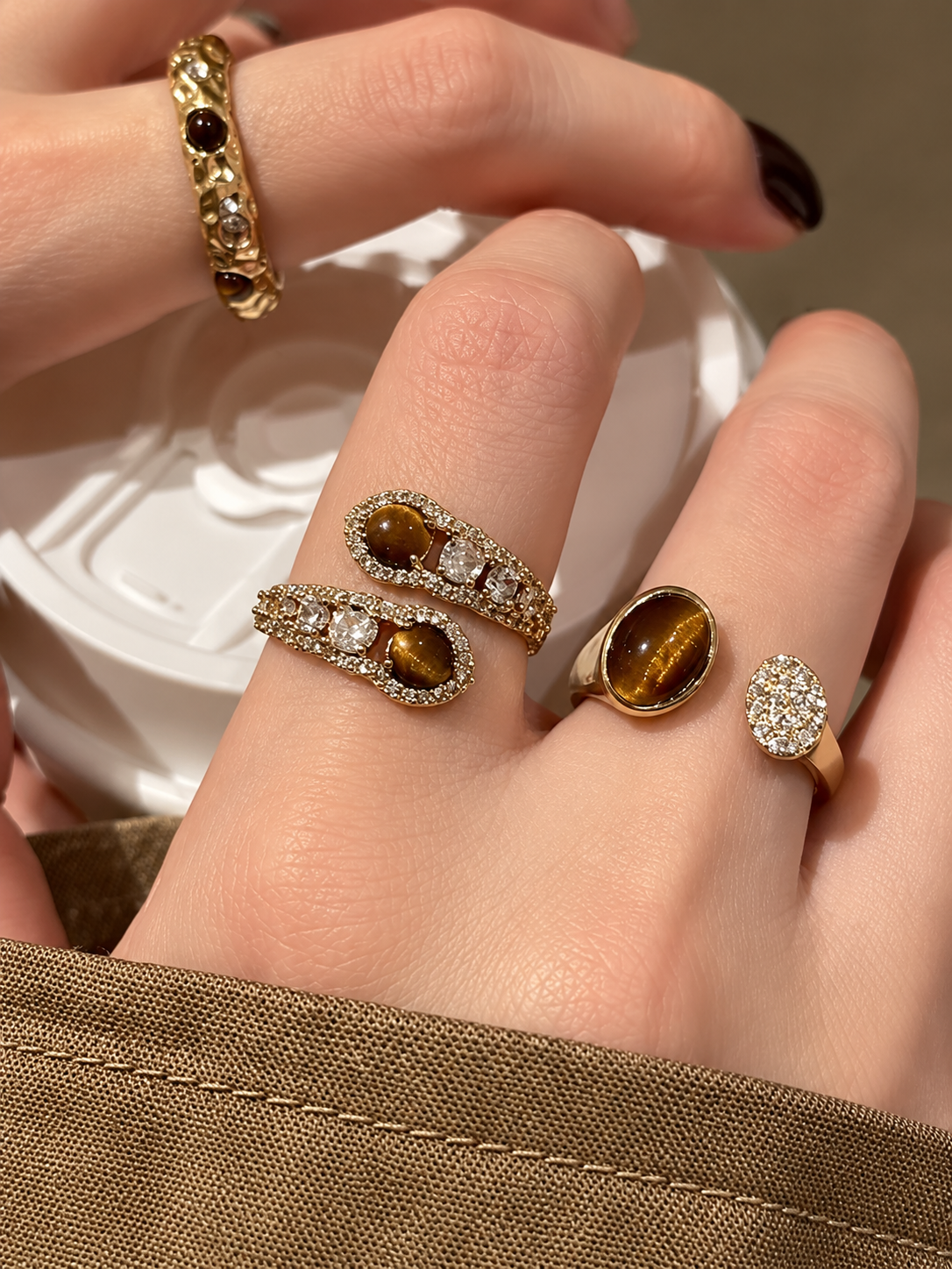 Brown Stone 3-Piece Ring Set