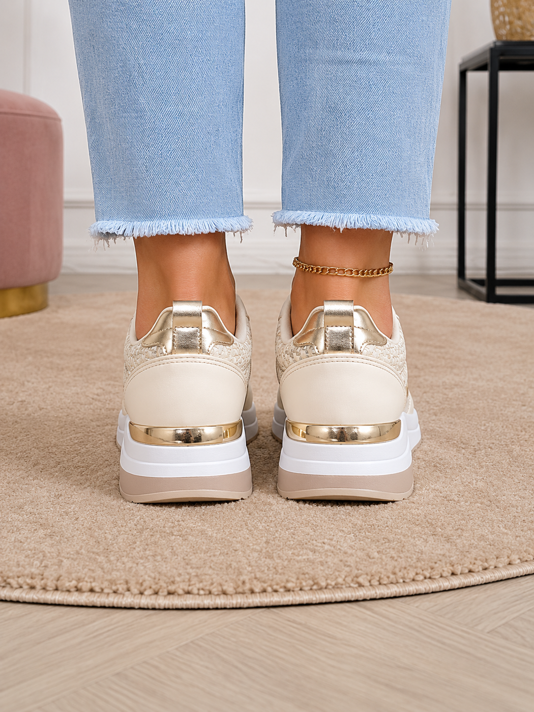 Textured Metallic-Trim Wedge Sneakers