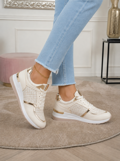 Textured Metallic-Trim Wedge Sneakers