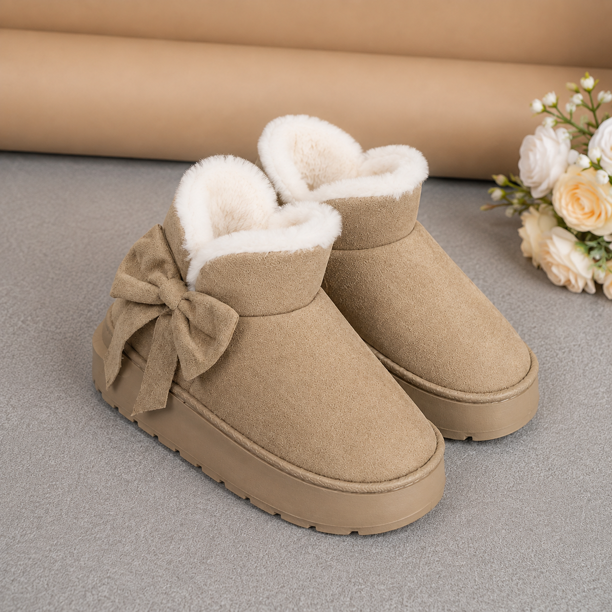 Bow-Detail Plush-Lined Boots