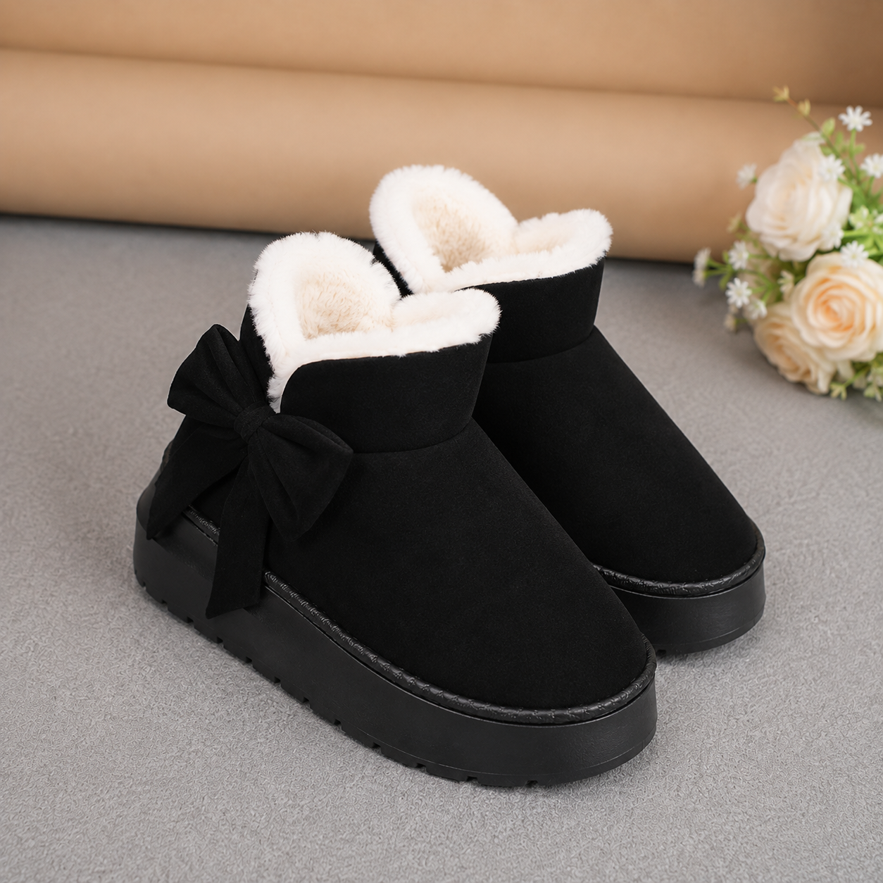 Bow-Detail Plush-Lined Boots