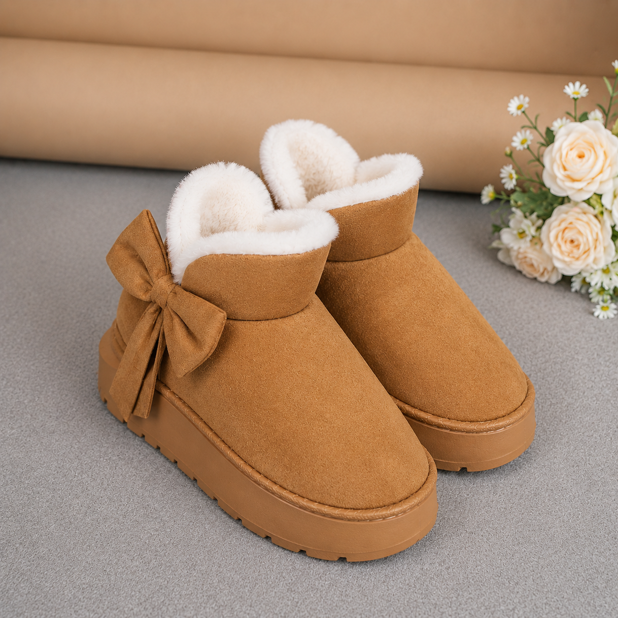 Bow-Detail Plush-Lined Boots