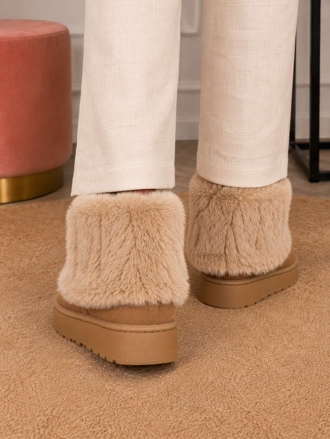 Plush-Cuff Platform Boots
