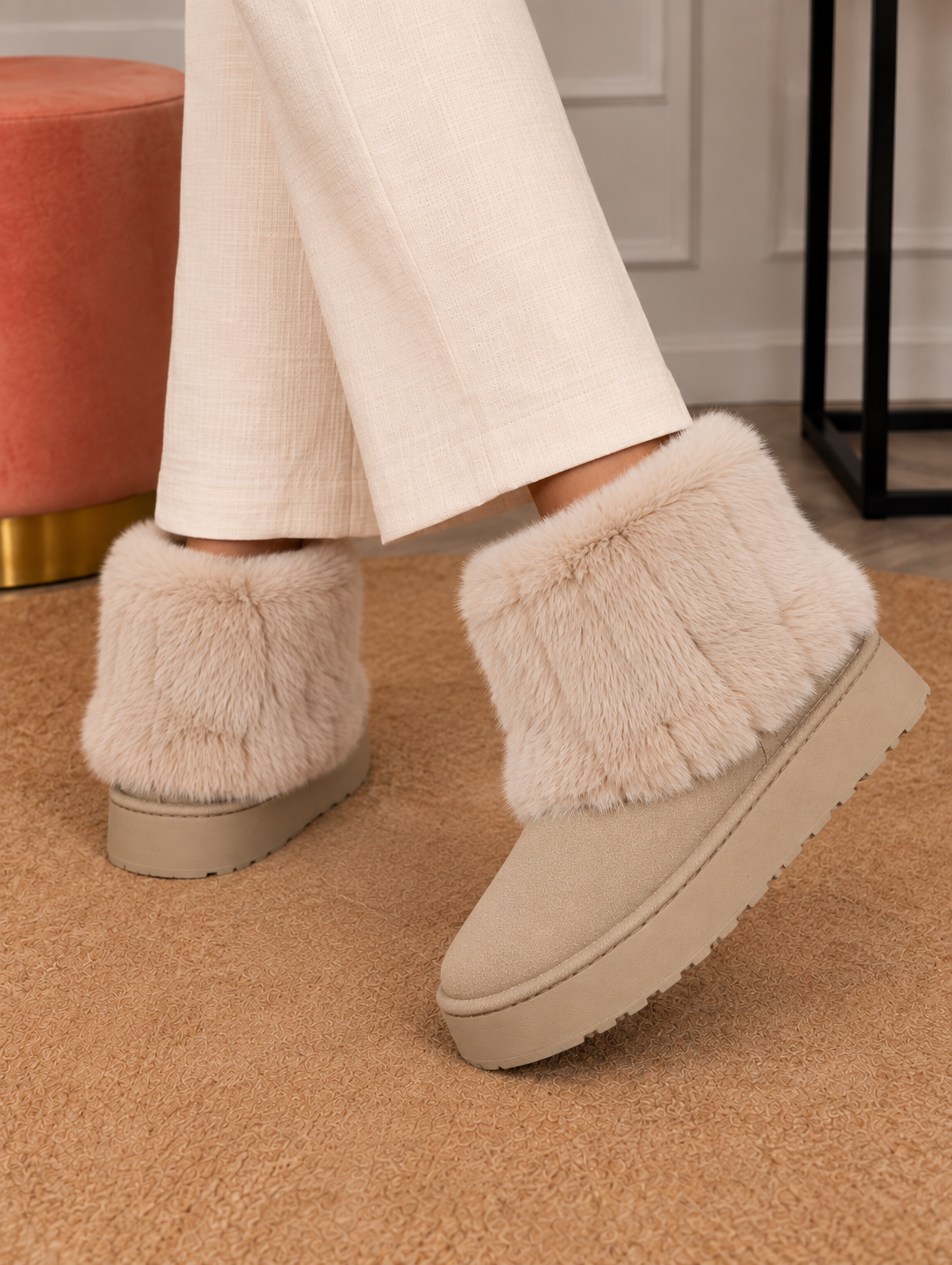 Plush-Cuff Platform Boots