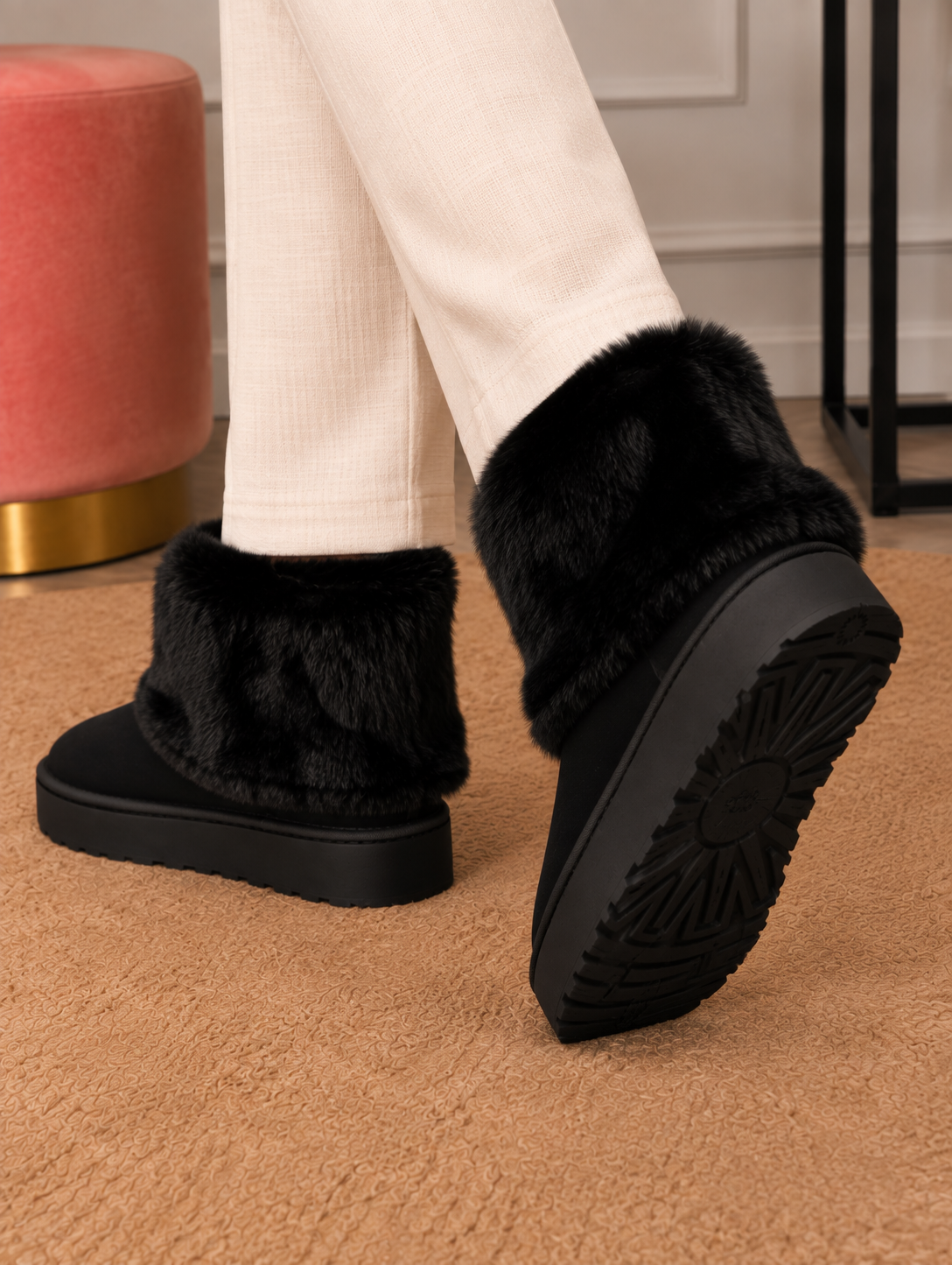 Plush-Cuff Platform Boots