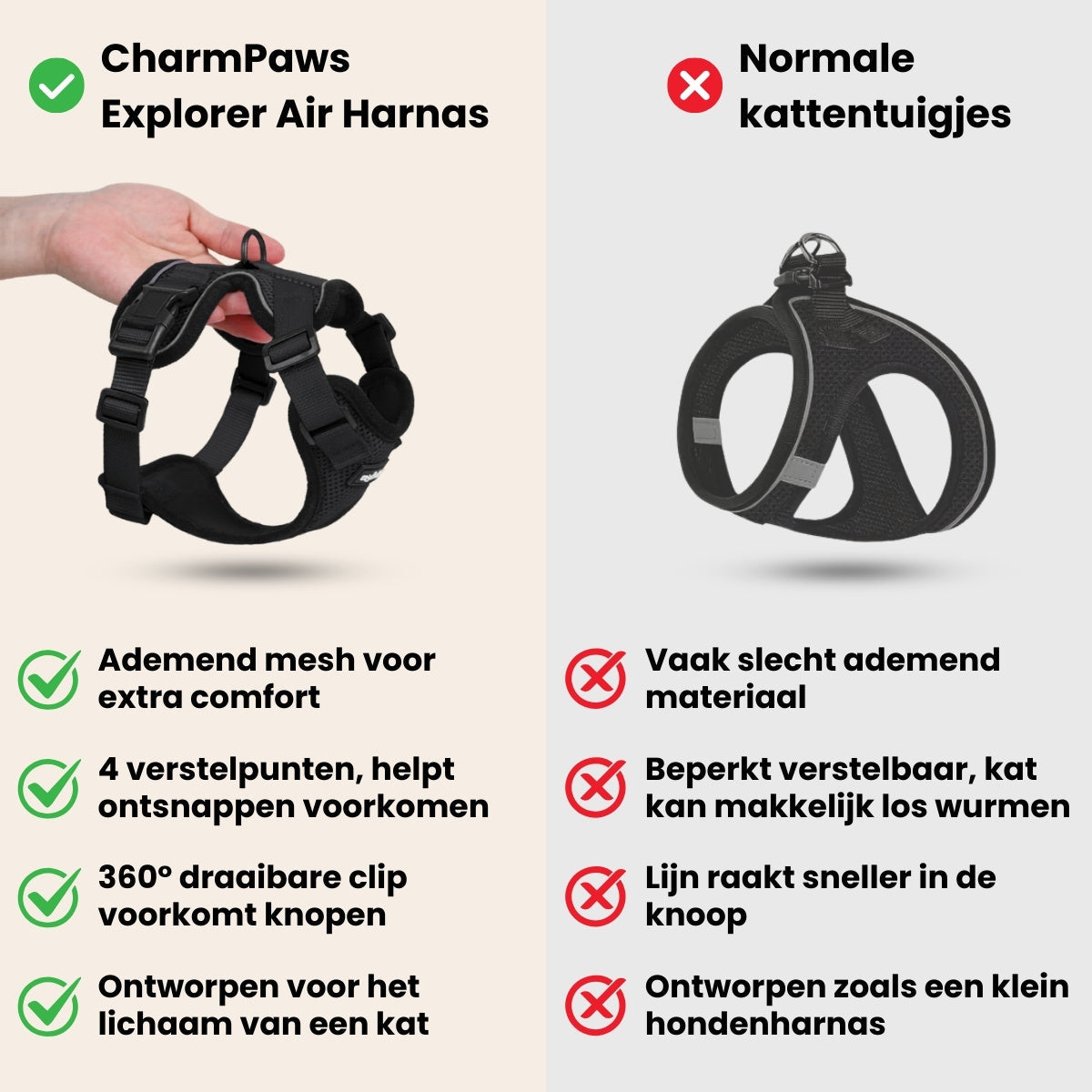 Explorer Air - Ademend en Verstelbaar Kattenharnas met Looplijn