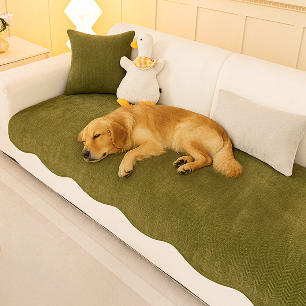 Chenille Antislip Bankhoes met Visgraatmotief
