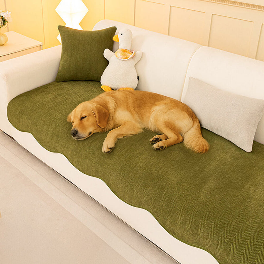Chenille Antislip Bankhoes met Visgraatmotief