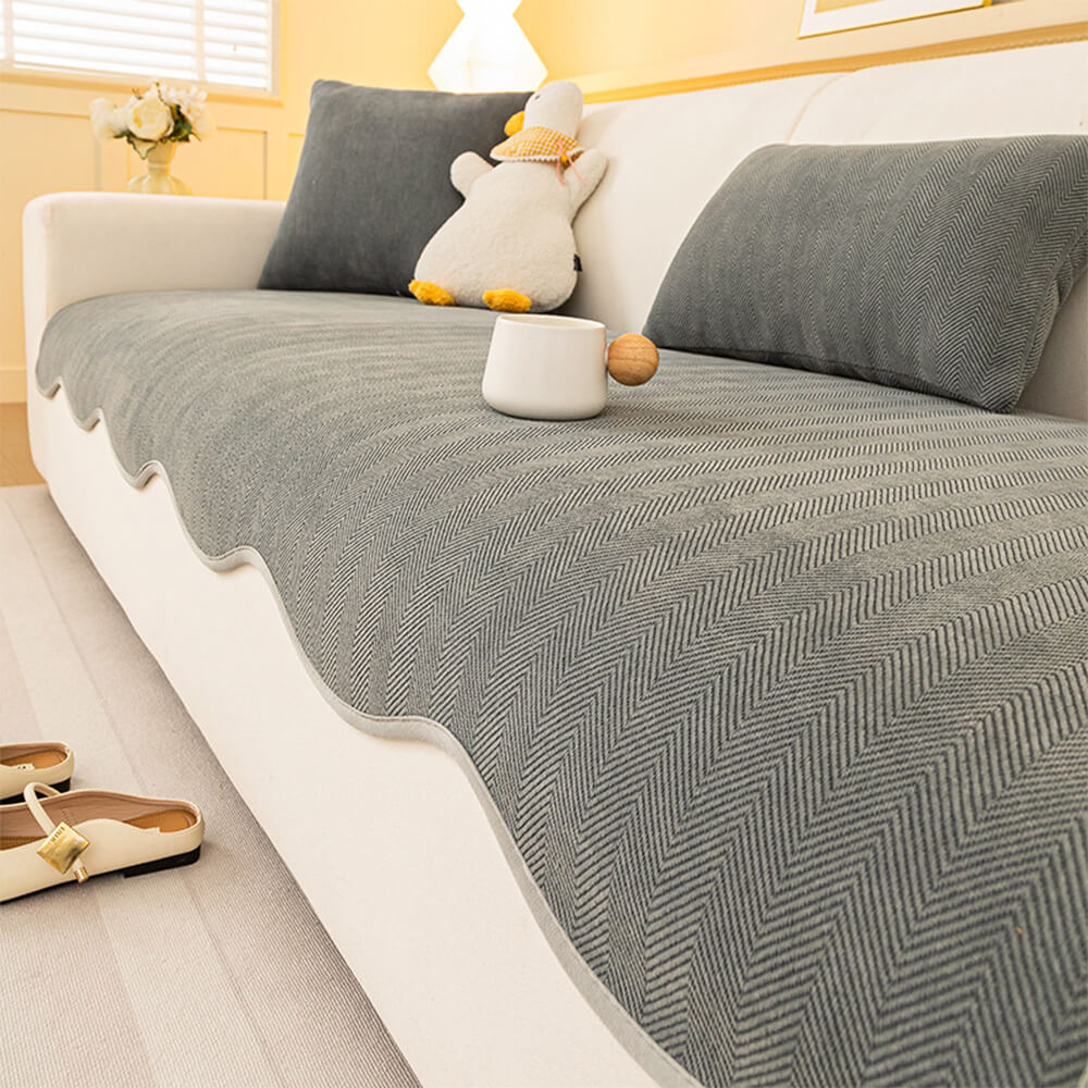 Chenille Antislip Bankhoes met Visgraatmotief