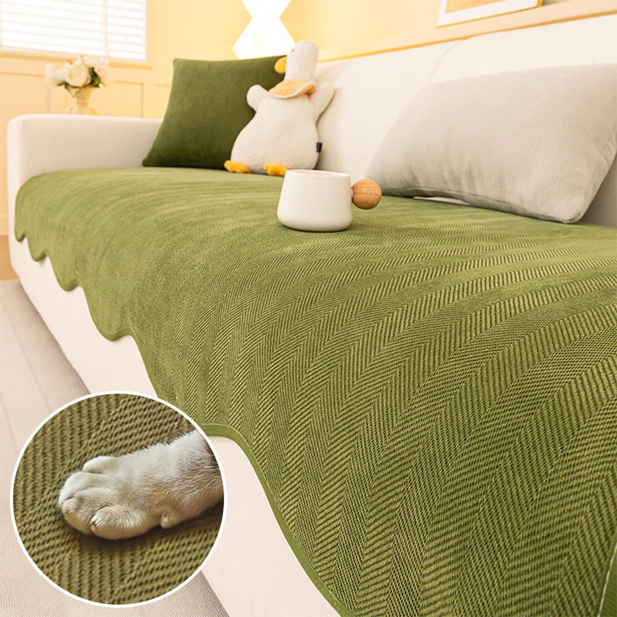 Chenille Antislip Bankhoes met Visgraatmotief