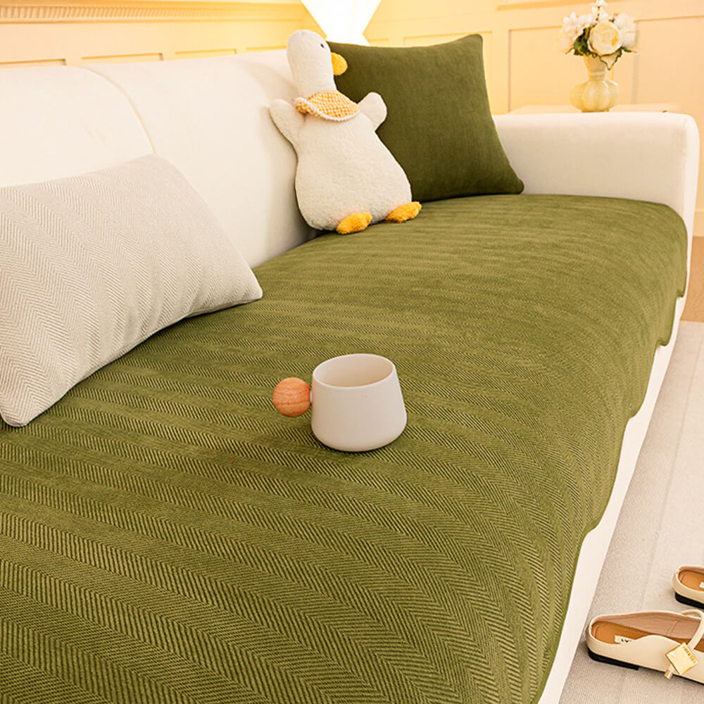 Chenille Antislip Bankhoes met Visgraatmotief