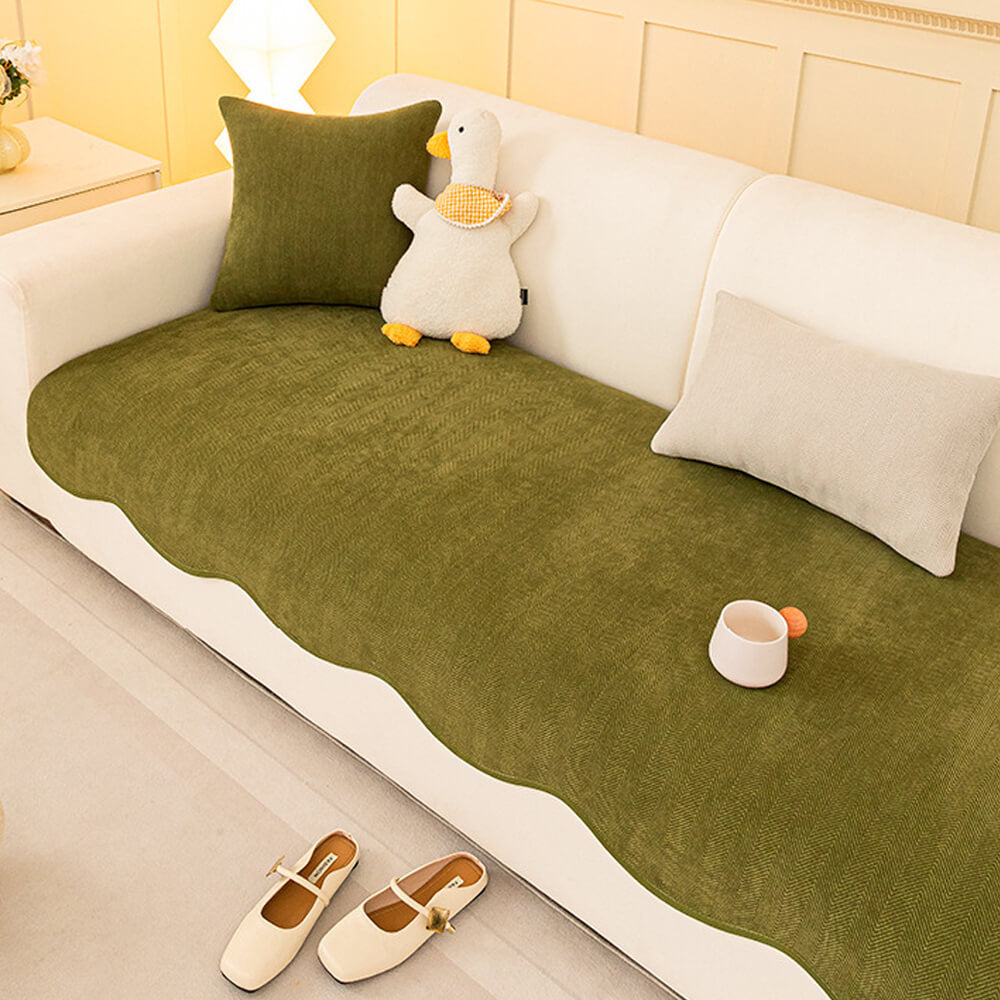 Chenille Antislip Bankhoes met Visgraatmotief
