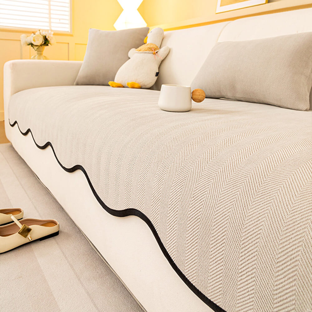 Chenille Antislip Bankhoes met Visgraatmotief