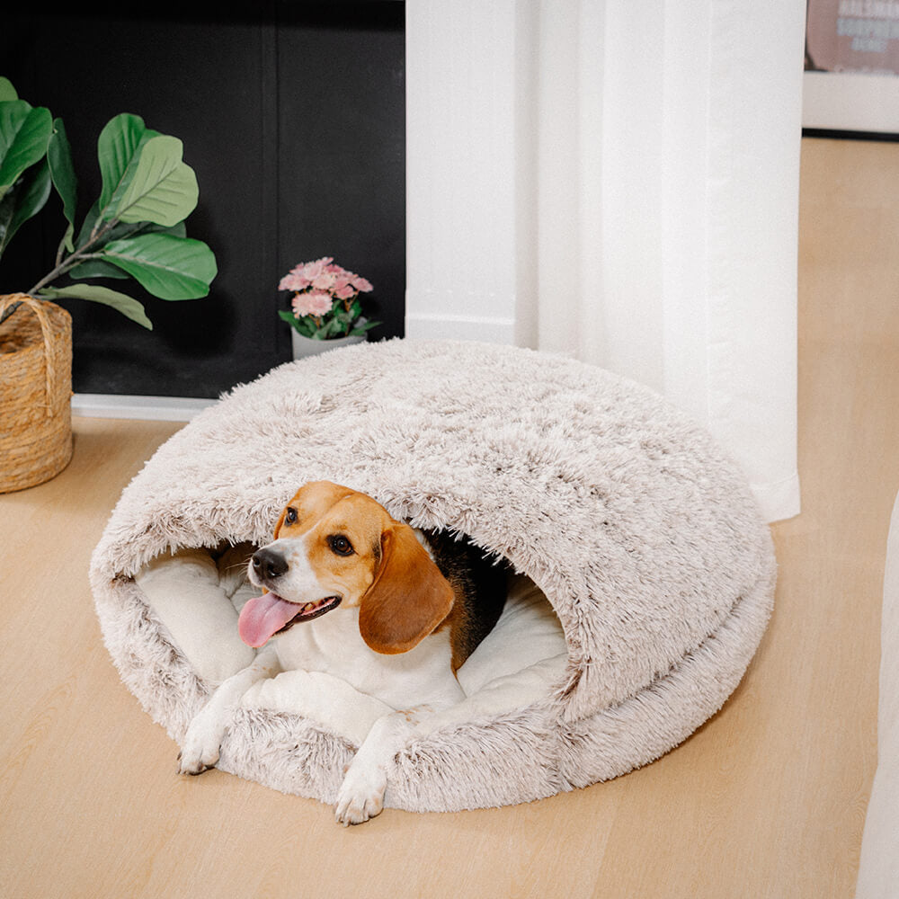 Kalmerend Halfgesloten Pluche Hondenbed – Pita Bed