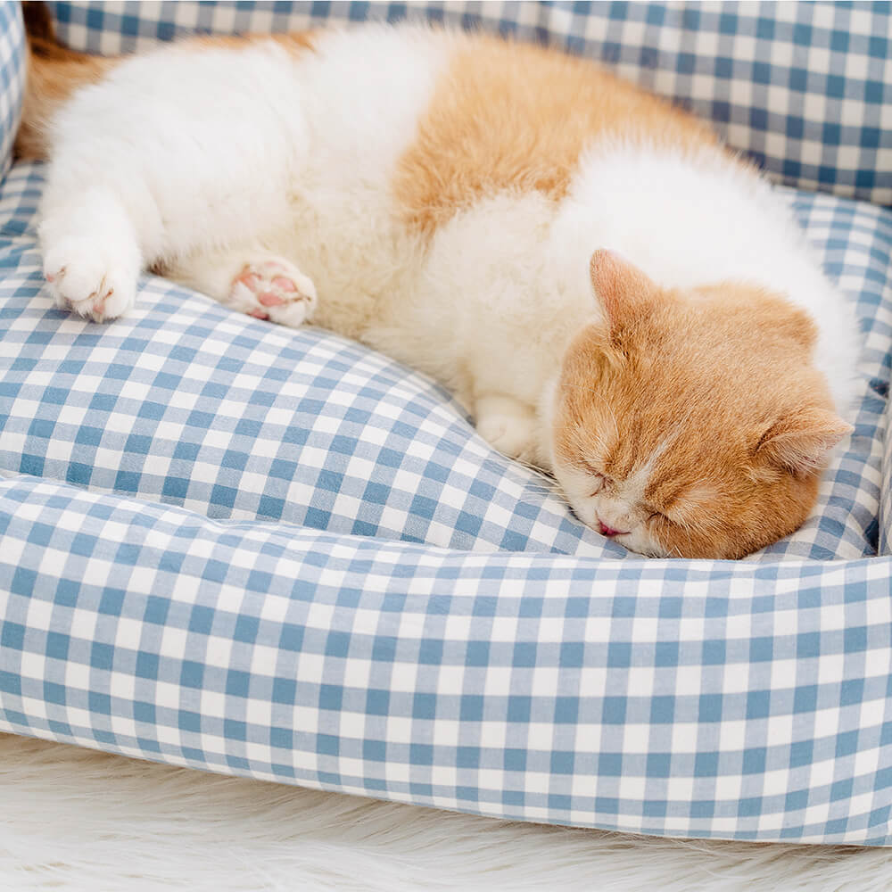 Geruite Warme Honden- & Kattenmand met Ruches