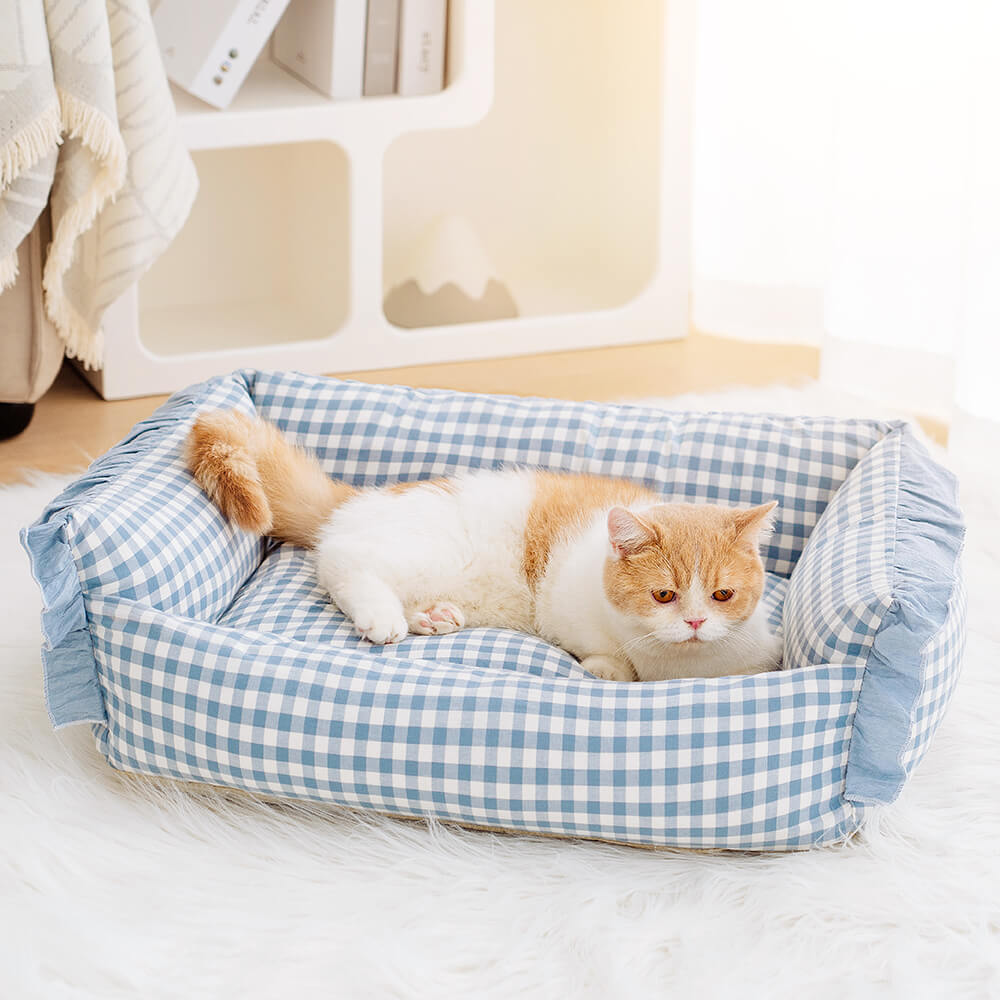 Geruite Warme Honden- & Kattenmand met Ruches