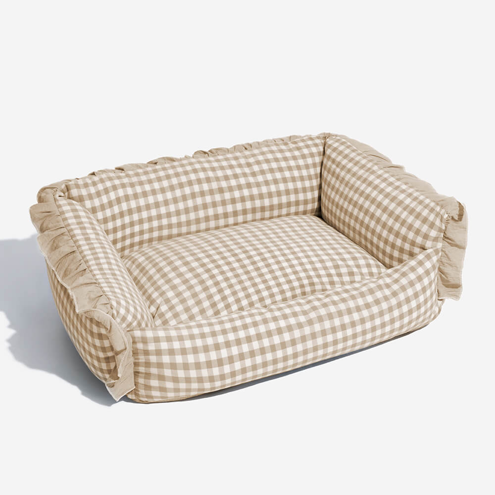 Geruite Warme Honden- & Kattenmand met Ruches