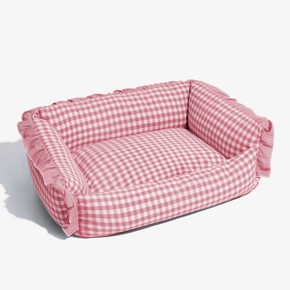 Geruite Warme Honden- & Kattenmand met Ruches