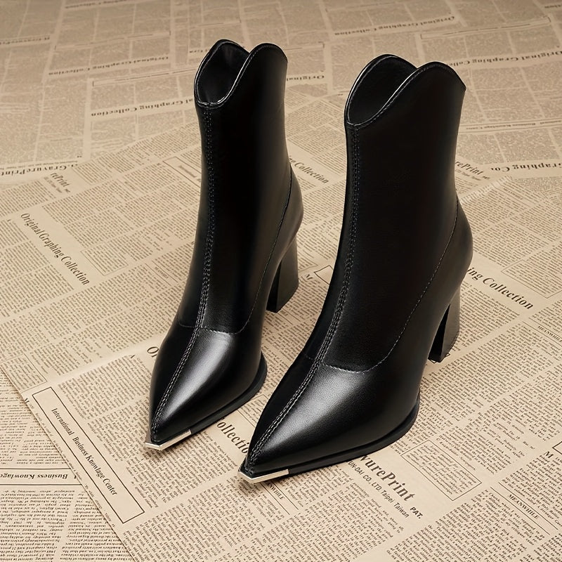 Pointed Block-Heel Ankle Boots