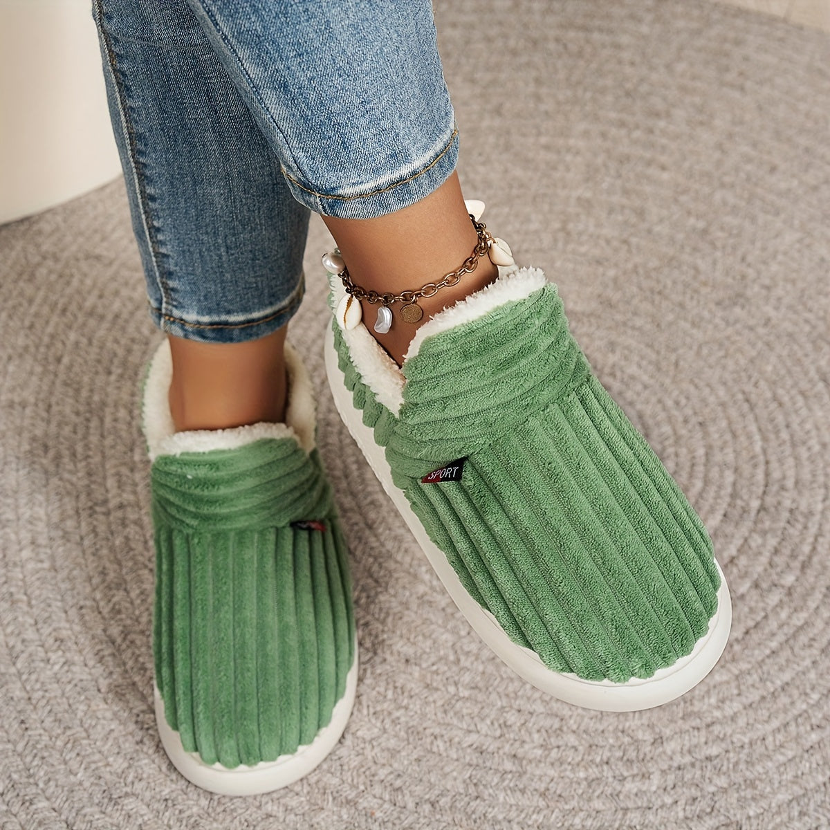 Plush-Lined Ribbed Pantoffels