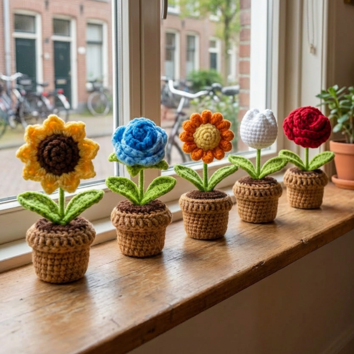 Gebreide Bloemetjes – Handgemaakt, Kleurrijk & Uniek