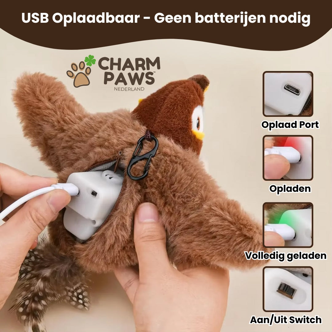Realistische Simulatie Vogel voor Katten - Grote Mus (Flappert + Tjilpt)