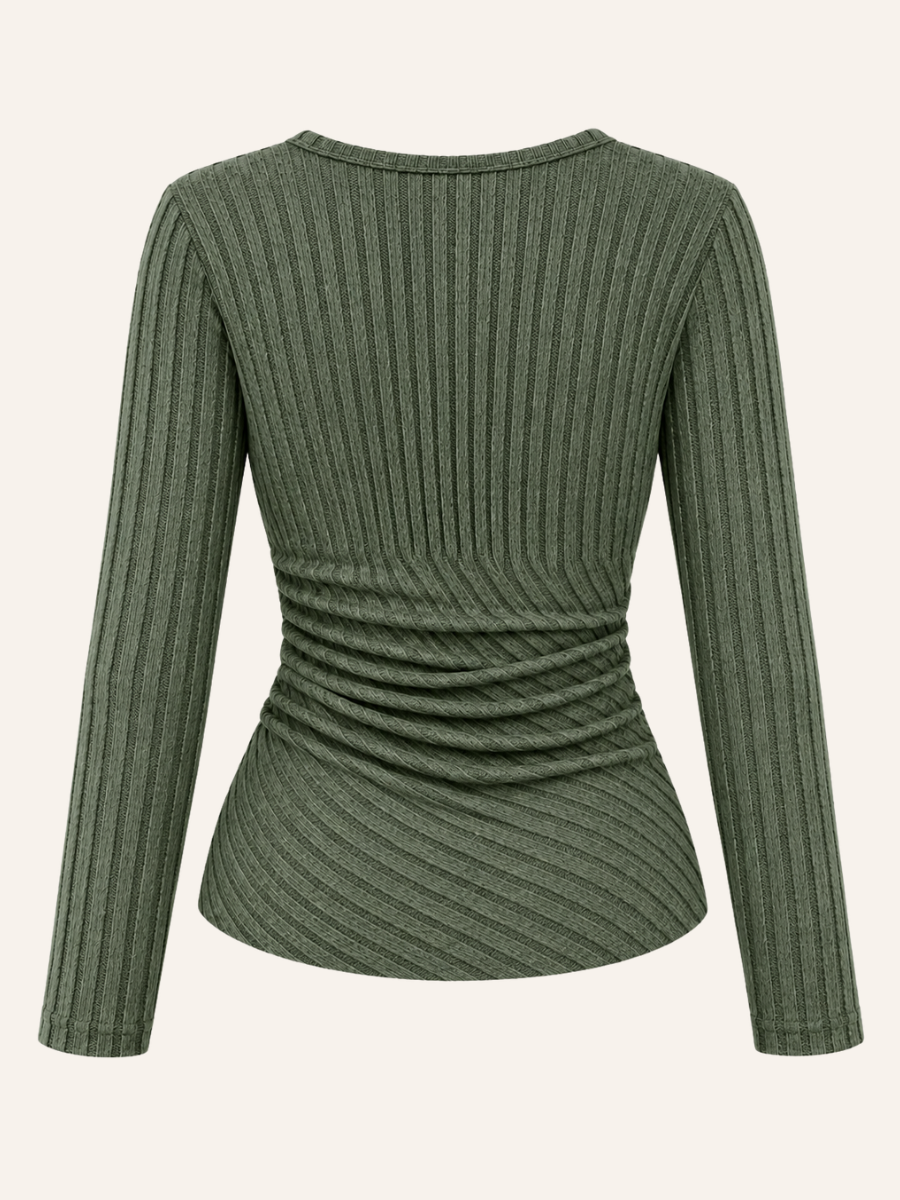 Ribbed Ruched Wrap Blouse