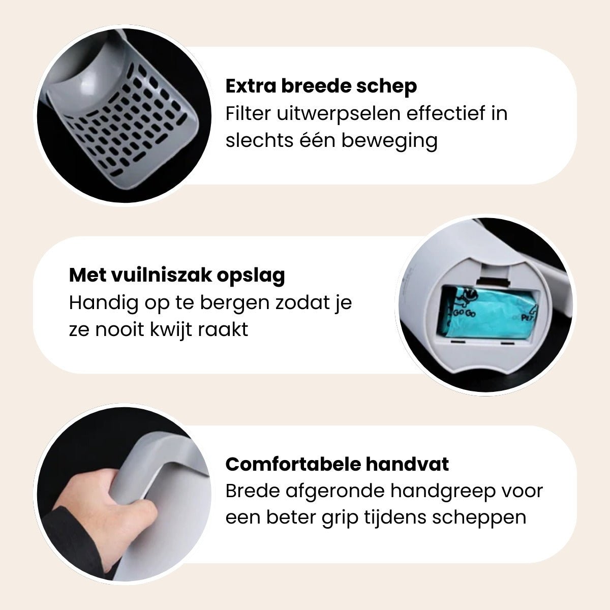2-in-1 Kattenbakschep met Container