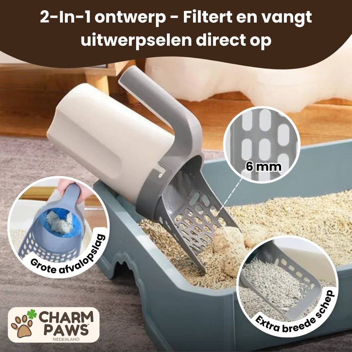 2-in-1 Kattenbakschep met Container