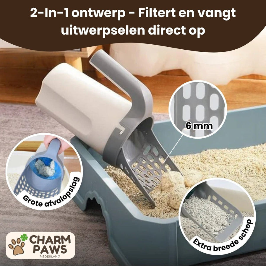 2-in-1 Kattenbakschep met Container