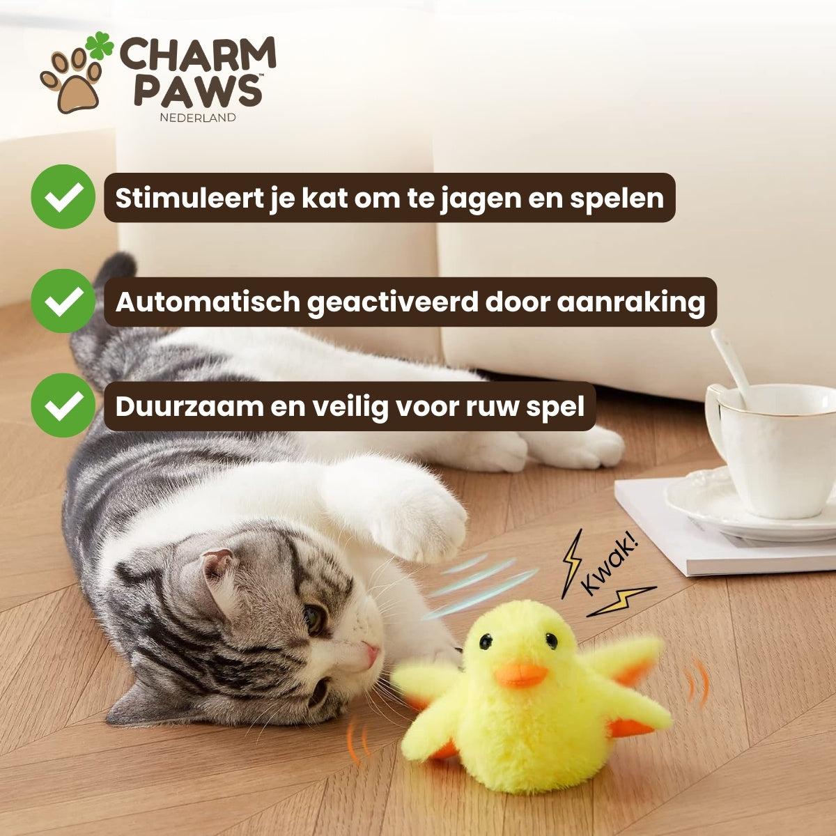 Realistische Simulatie Vogel voor Katten - Eend (Flappert + Kwaakt)