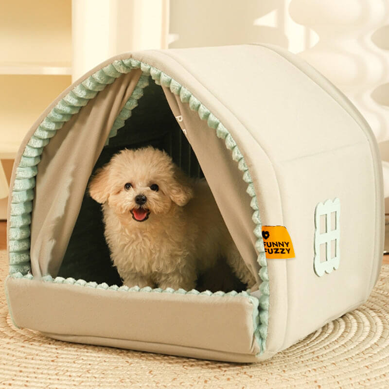 Hondenhuisje met Gordijnen & Hondenbed