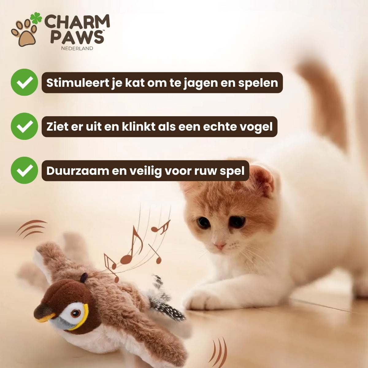 Realistische Simulatie Vogel voor Katten - Grote Mus (Flappert + Tjilpt)