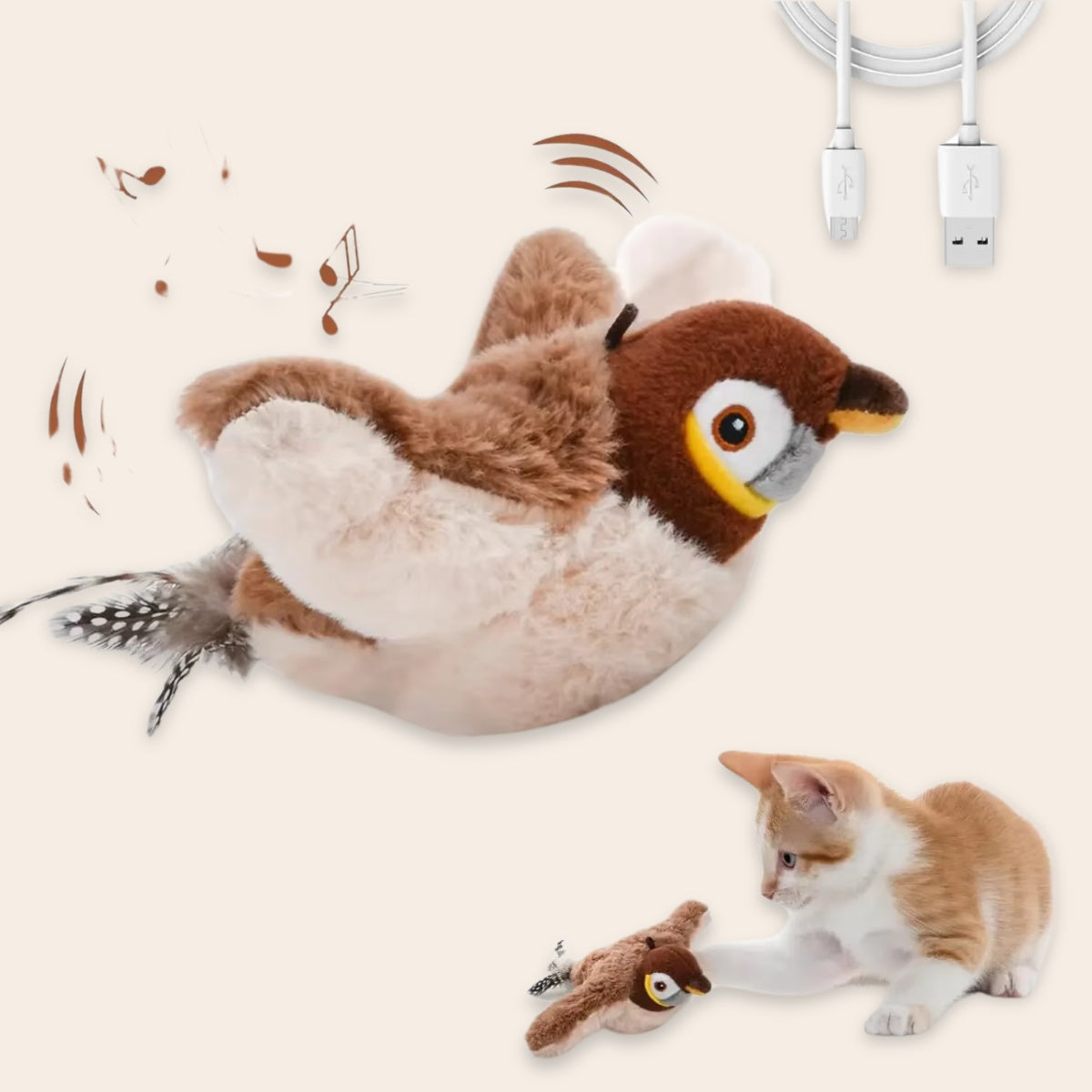Realistische Simulatie Vogel voor Katten - Grote Mus (Flappert + Tjilpt)